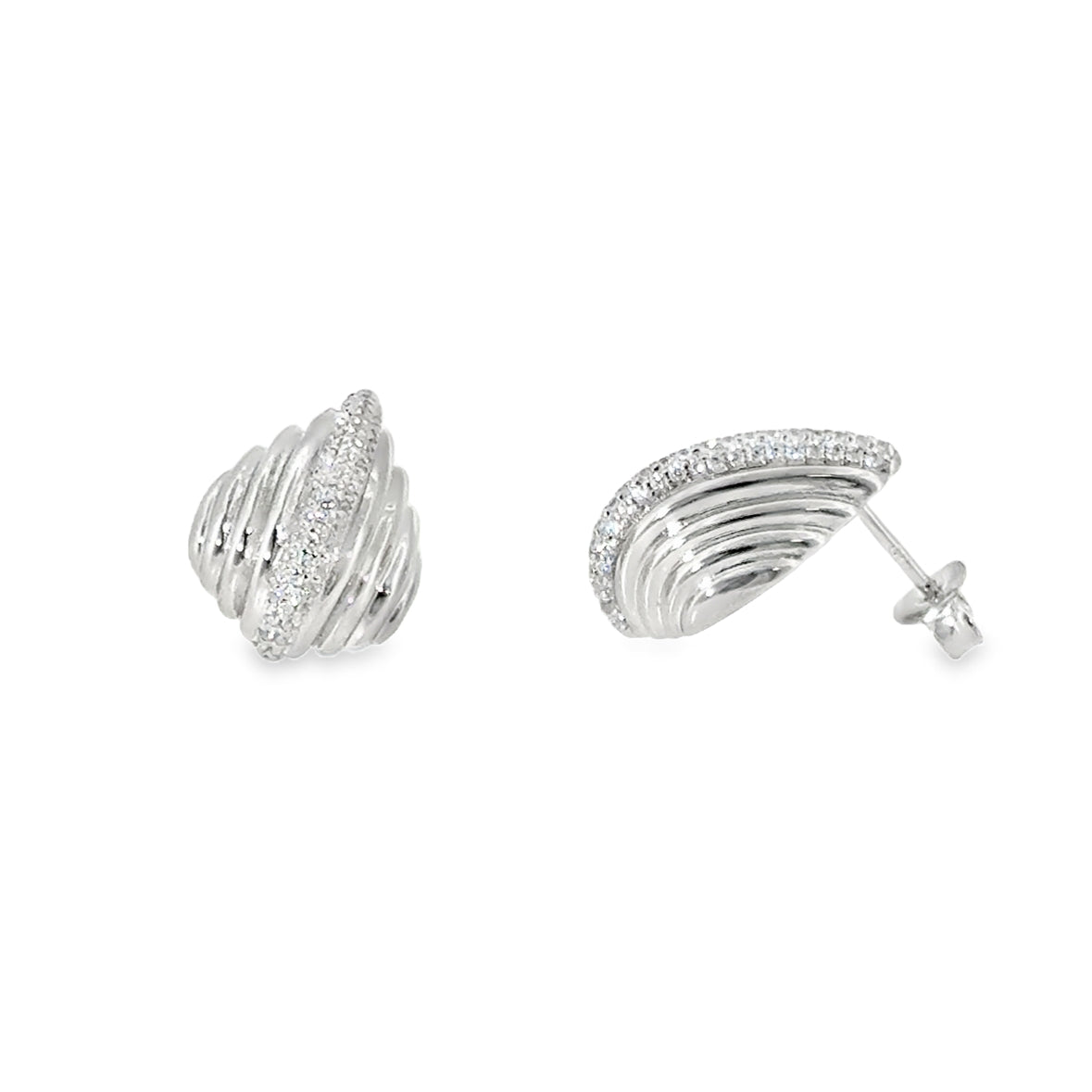 Sterling Silver CZ Ripple Pear Earrings