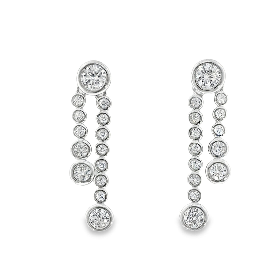 Sterling Silver CZ Round Rubover Drop Earrings