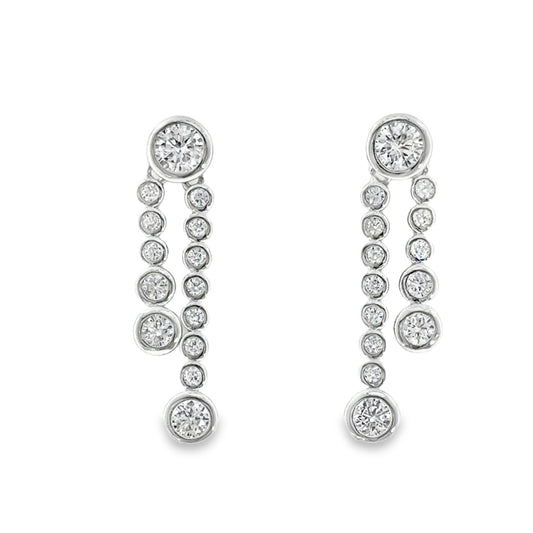 Sterling Silver CZ Round Rubover Drop Earrings