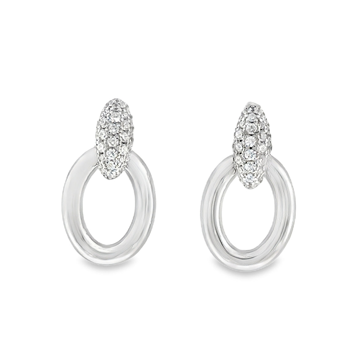 Sterling Silver Open Oval CZ Marquise Earrings