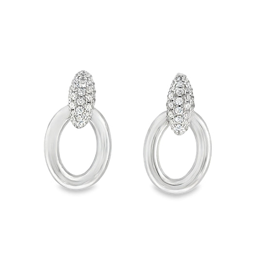 Sterling Silver Open Oval CZ Marquise Earrings