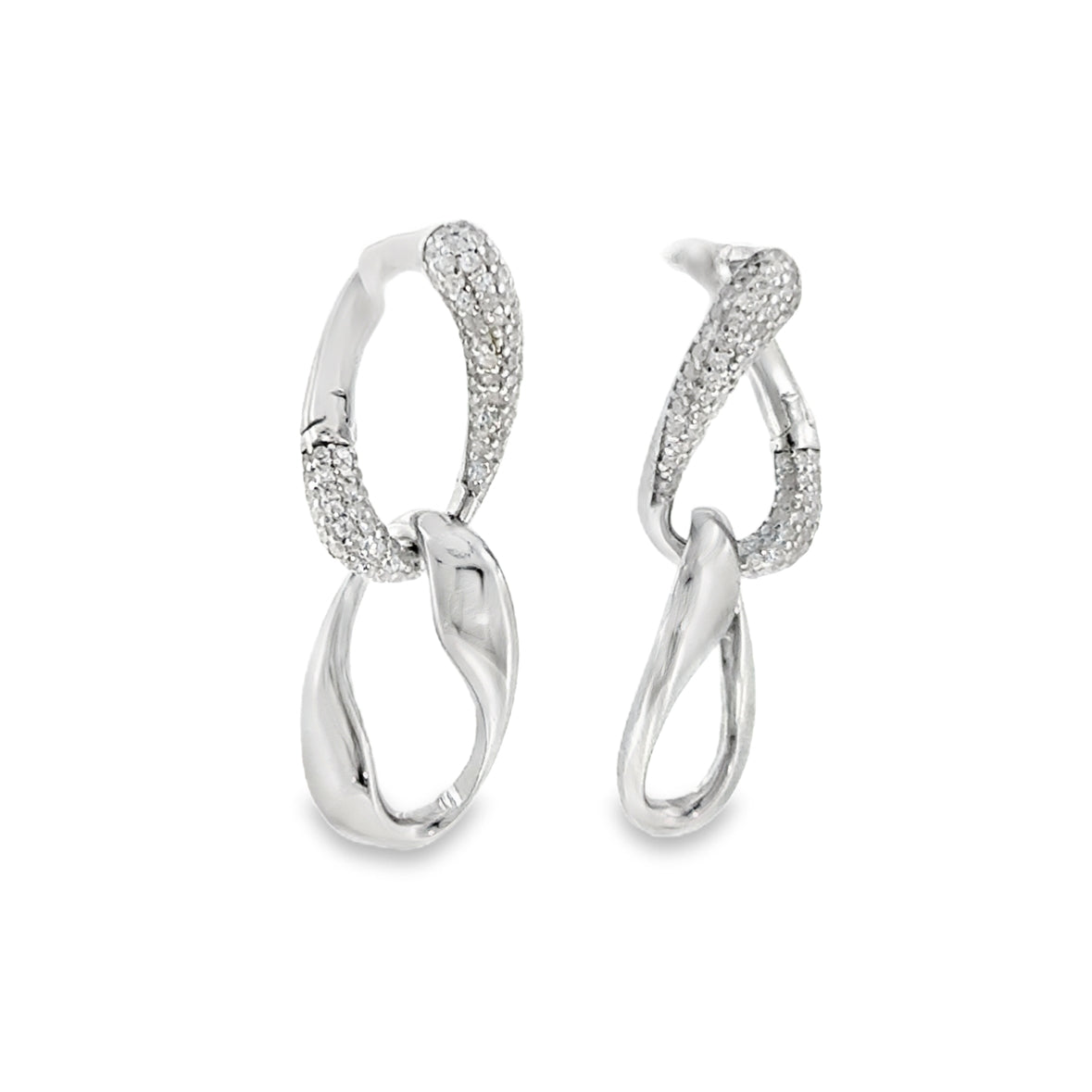 Sterling Silver CZ Round Open Double Drop Earrings