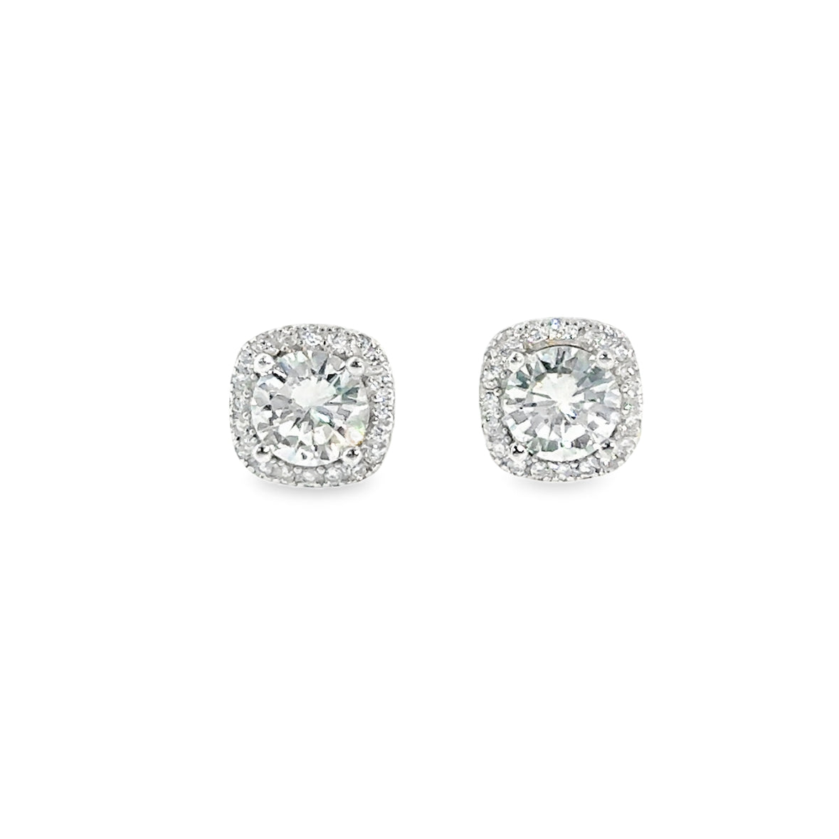 Sterling Silver CZ Square Halo Earrings