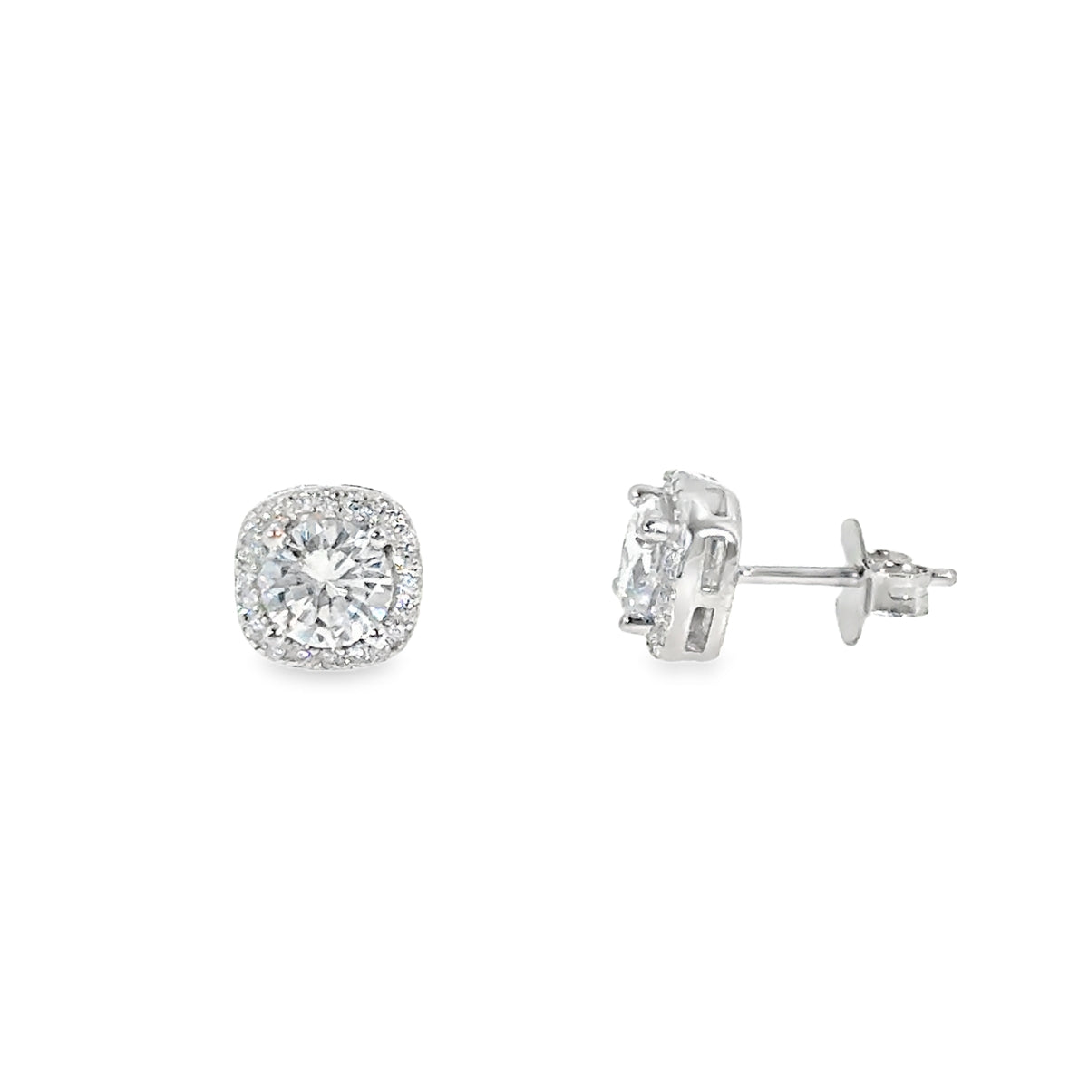 Sterling Silver CZ Square Halo Earrings