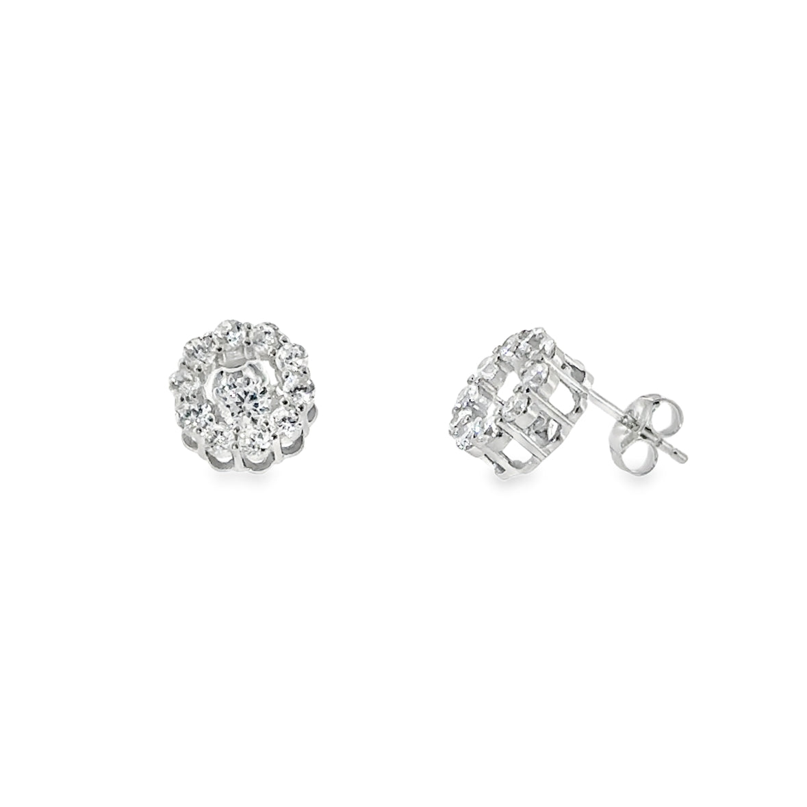 Sterling Silver CZ Spinning Round Open Halo Earrings