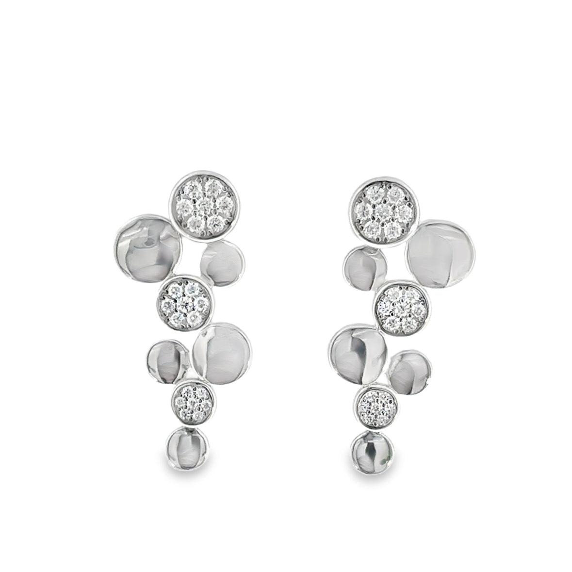 Sterling Silver CZ Pave Multi Circle Drop Earrings