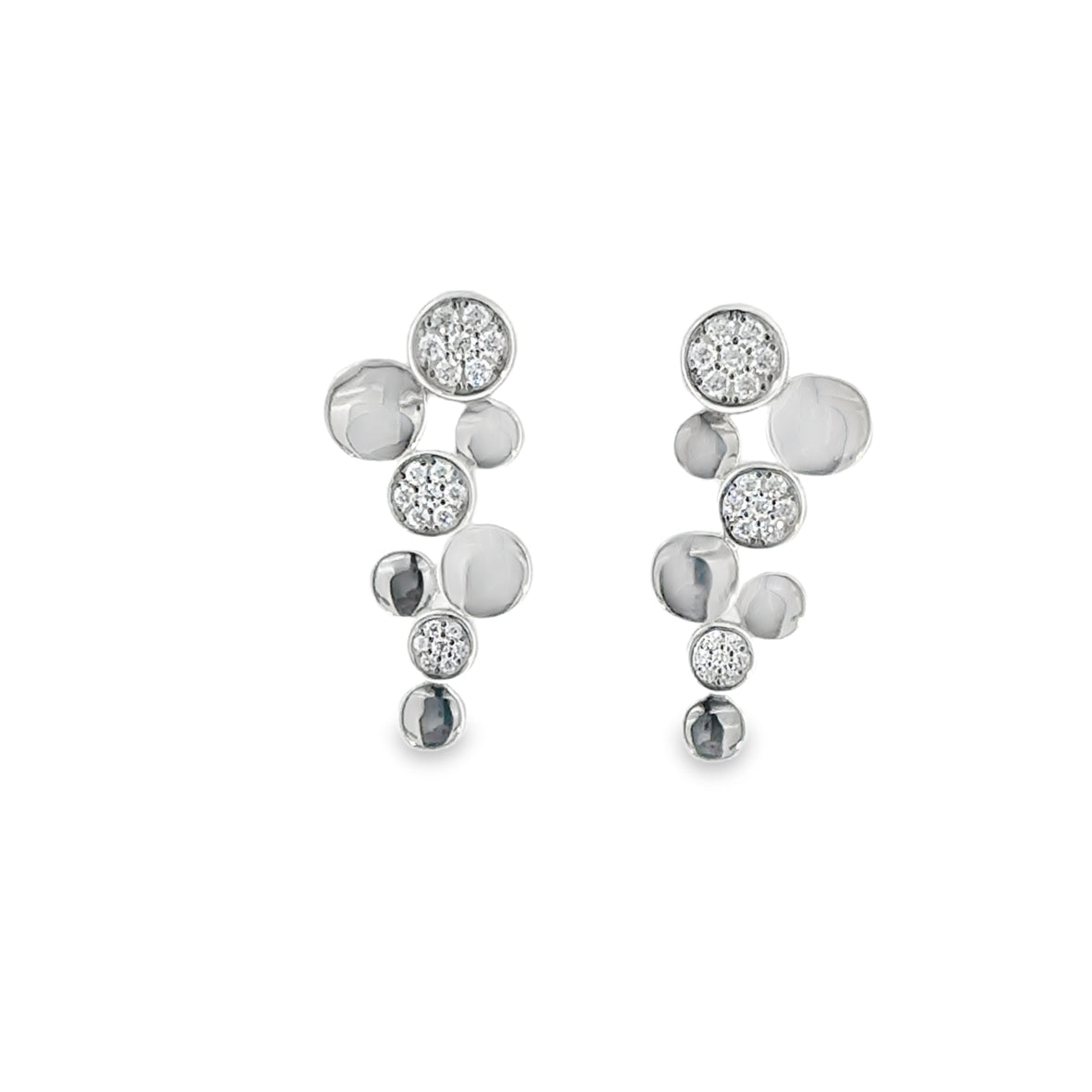 Sterling Silver CZ Pave Multi Circle Drop Earrings