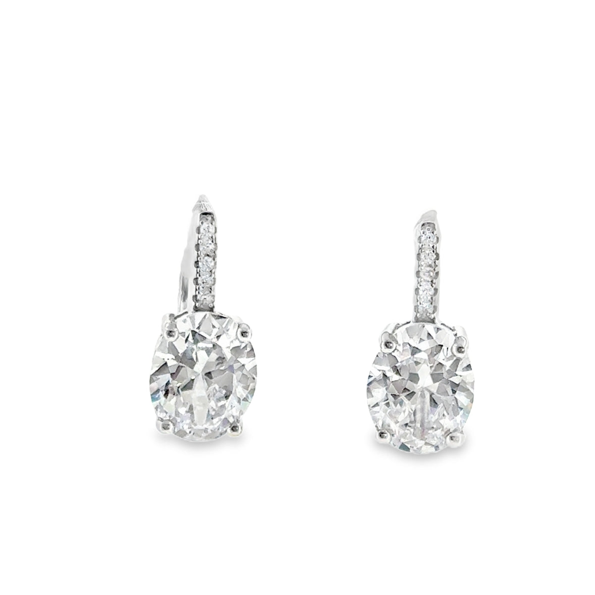 Sterling Silver CZ Oval Drop Earrings