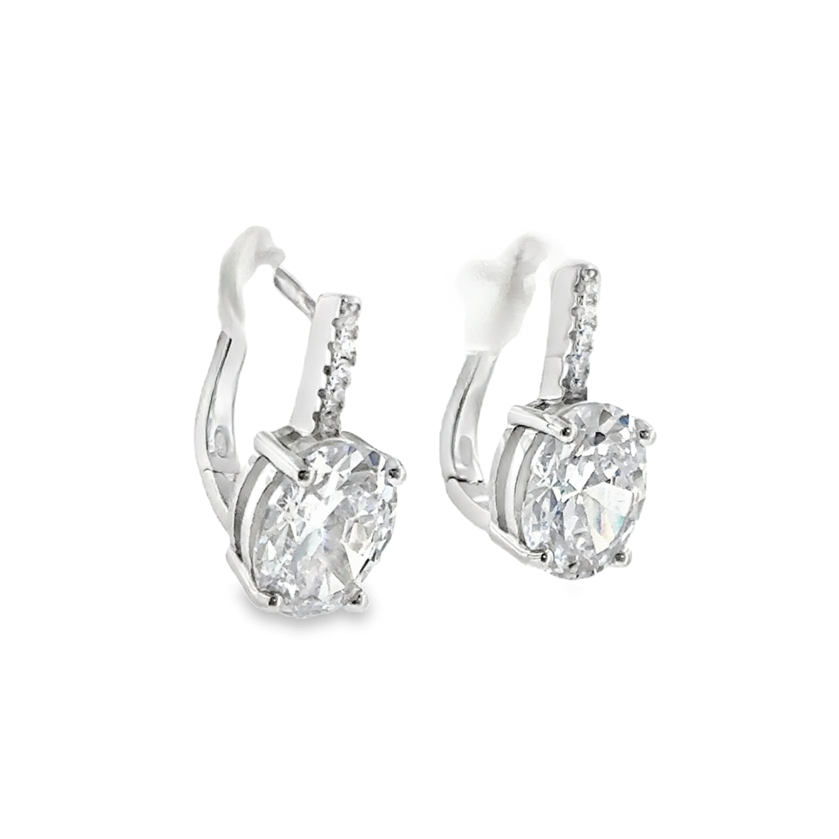 Sterling Silver CZ Oval Drop Earrings
