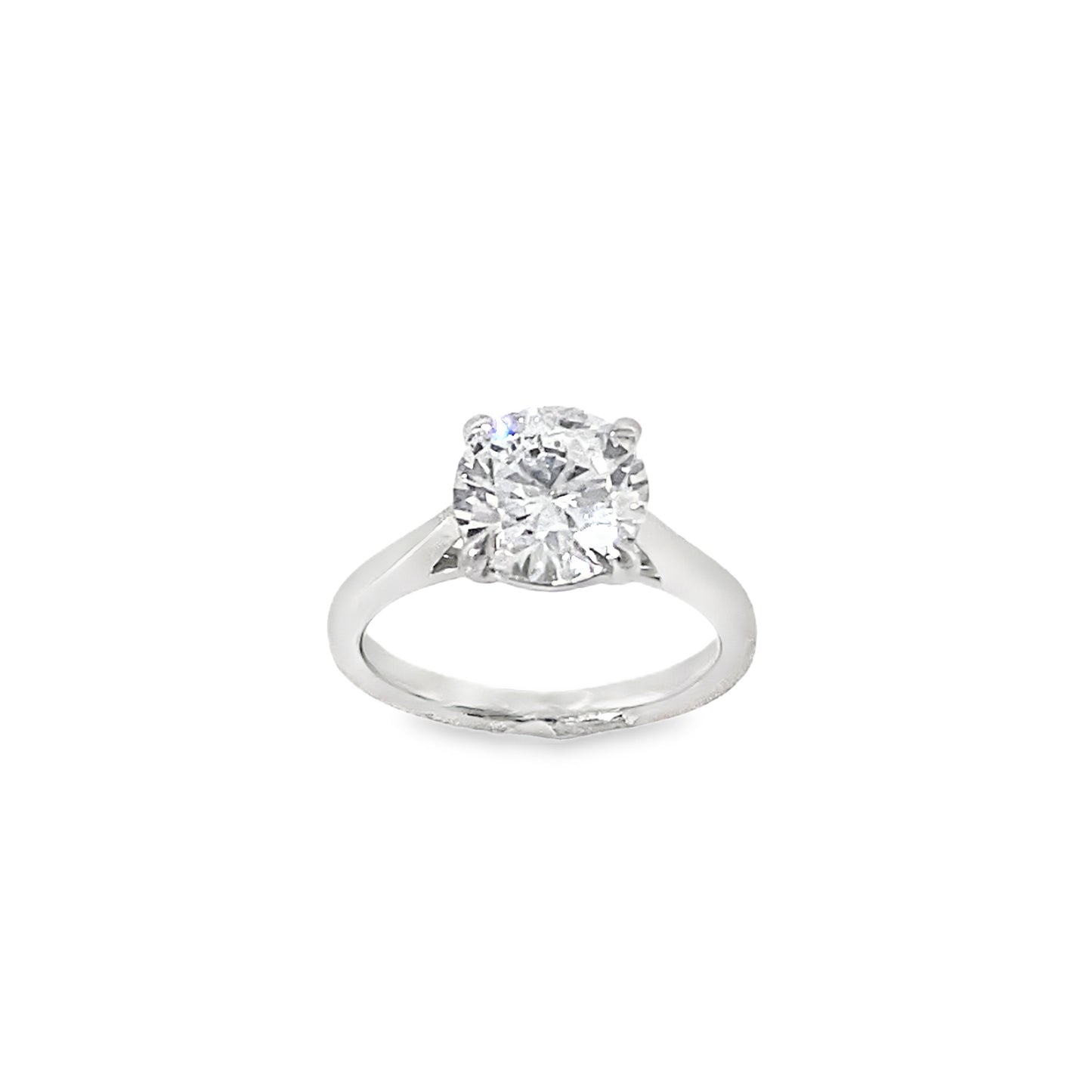 Platinum 4 Claw Round Brilliant Solitaire Cultured Diamond Ring 2.50ct