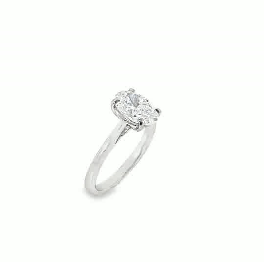 Platinum 4 Claw Oval Cut Solitaire Cultured Diamond Ring 2.00ct