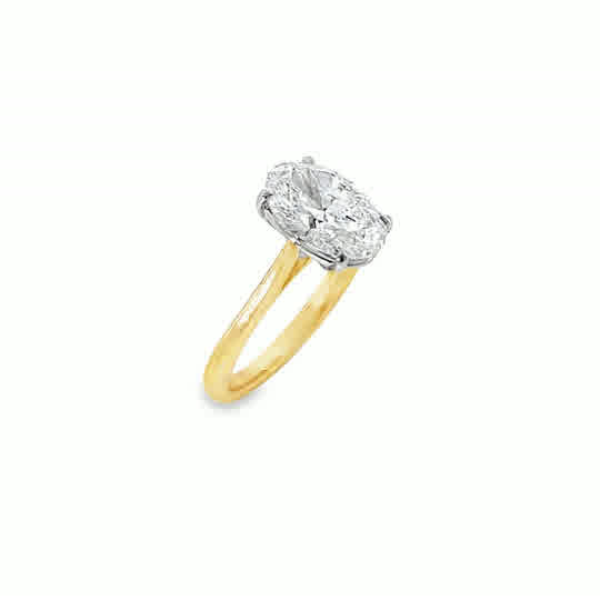 18ct Yellow Gold 4 Claw Oval Cut Solitaire Cultured Diamond Ring 2.50ct