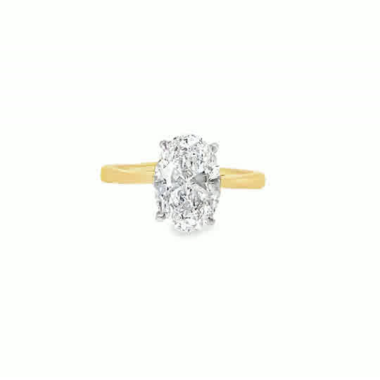 18ct Yellow Gold 4 Claw Oval Cut Solitaire Cultured Diamond Ring 2.50ct