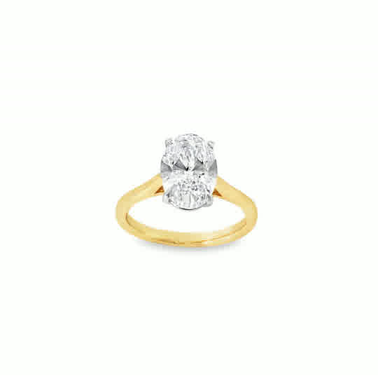 18ct Yellow Gold 4 Claw Oval Cut Solitaire Cultured Diamond Ring 2.50ct