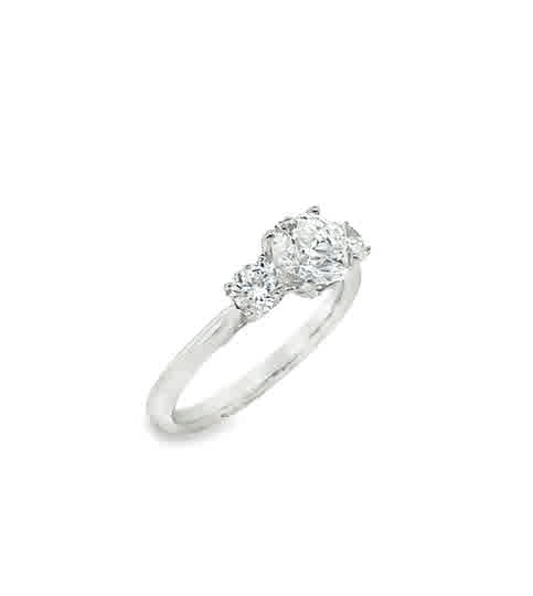 Platinum 3 Stone Round Brilliant Centre Cultured Diamond Ring With Brilliant Shoulders 1.52ct