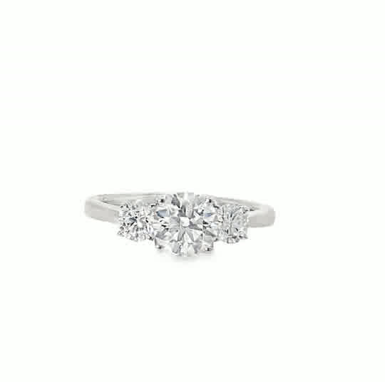 Platinum 3 Stone Round Brilliant Centre Cultured Diamond Ring With Brilliant Shoulders 1.52ct