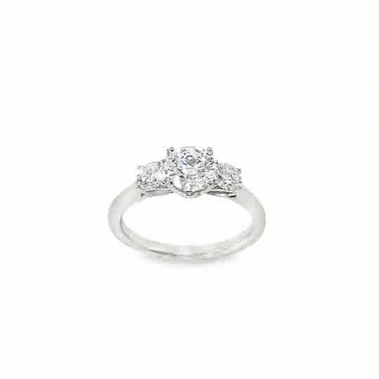 Platinum 3 Stone Round Brilliant Centre Cultured Diamond Ring With Brilliant Shoulders 1.52ct