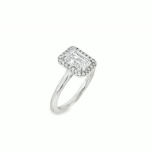 Platinum Emerald Cut Cultured Diamond Ring With Halo 1.79ct