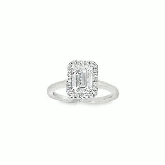 Platinum Emerald Cut Cultured Diamond Ring With Halo 1.79ct