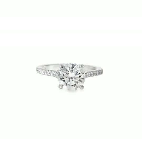 Platinum 4 Claw Round Brilliant Solitaire Cultured Diamond Ring With Shoulders 2.25ct