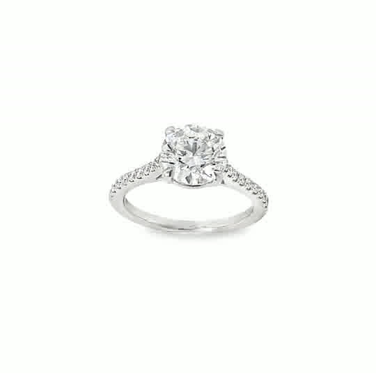 Platinum 4 Claw Round Brilliant Solitaire Cultured Diamond Ring With Shoulders 2.25ct