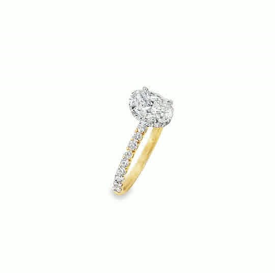 9ct 4 Claw Oval Cut Solitaire Cultured Diamond Ring With Hidden Halo & Shoulders 1.41ct
