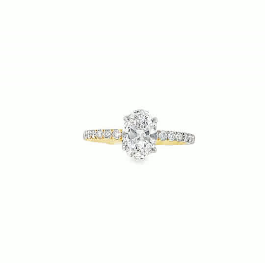 9ct 4 Claw Oval Cut Solitaire Cultured Diamond Ring With Hidden Halo & Shoulders 1.41ct