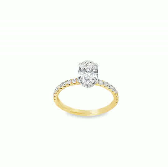 9ct 4 Claw Oval Cut Solitaire Cultured Diamond Ring With Hidden Halo & Shoulders 1.41ct
