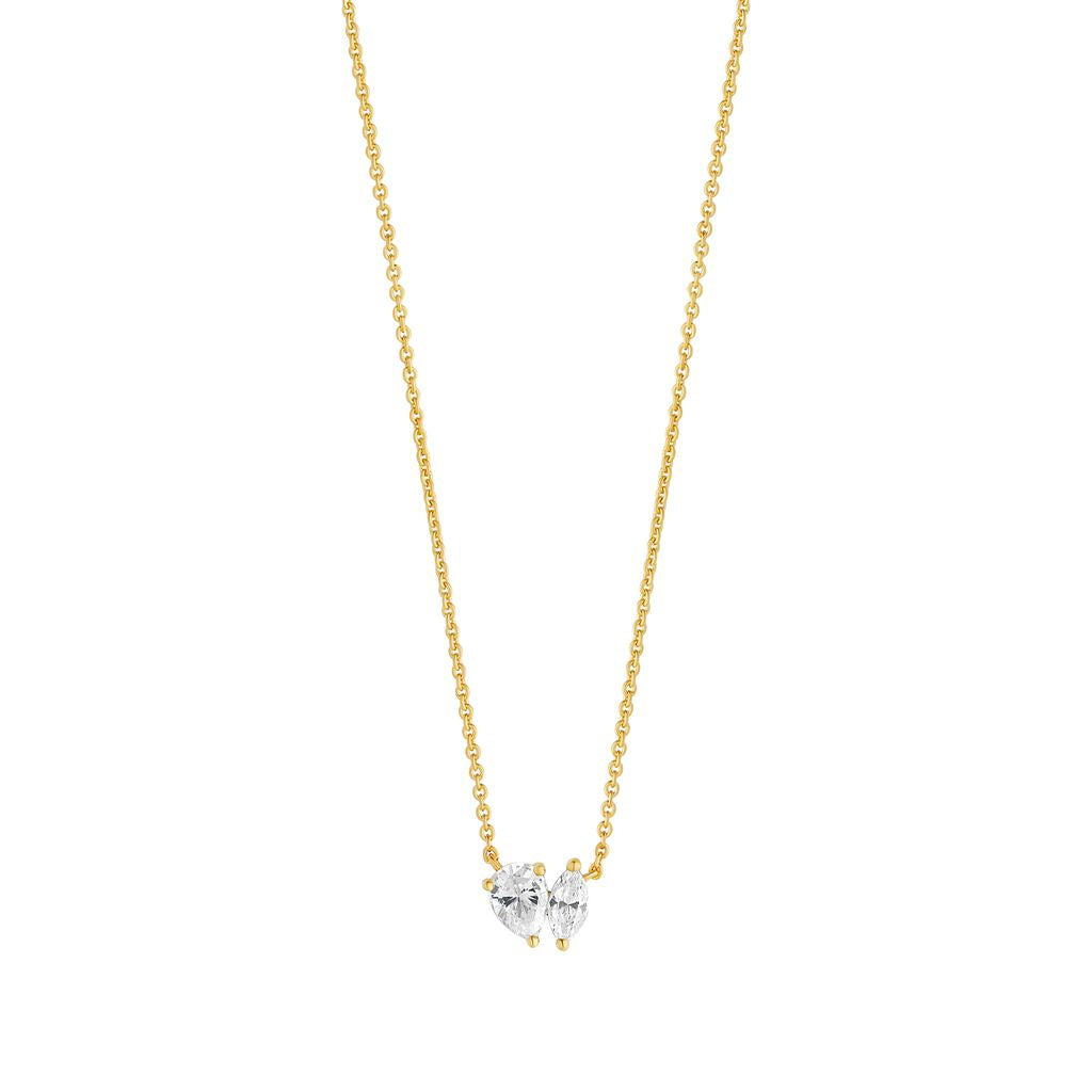 Sterling Silver Gold Plated CZ Moi Et Toi Necklet