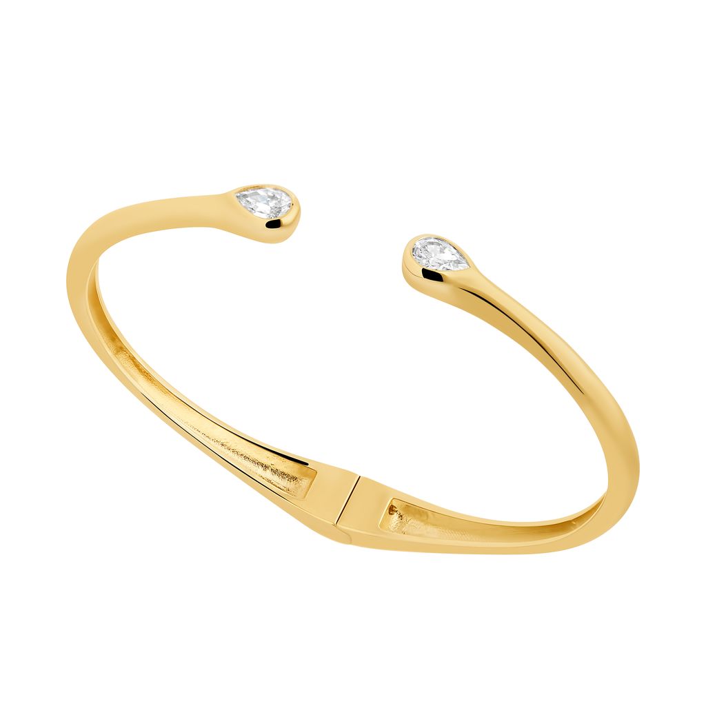 Sterling Silver Gold Plated CZ Pear Torque Bangle