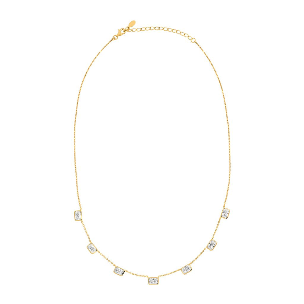 Sterling Silver Gold Plated Rectangular CZ Scatter Necklet