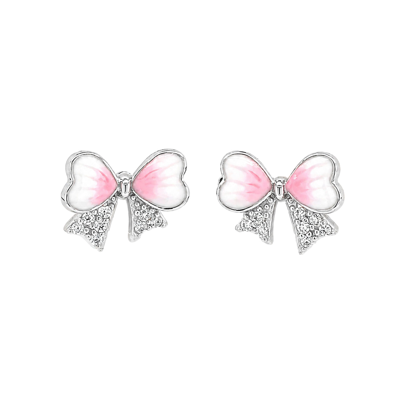 Sterling Silver CZ Pink Bow Kids  Earrings