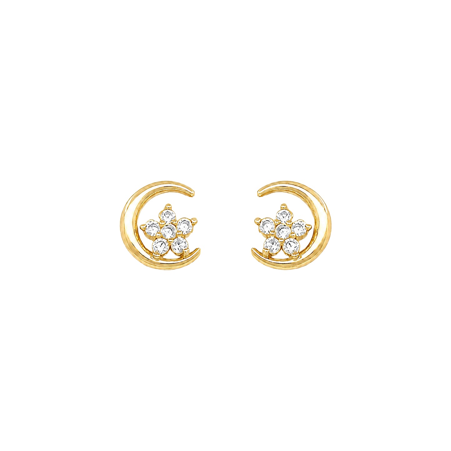 Sterling Silver Gold Plated Kids CZ Moon & Star Earrings