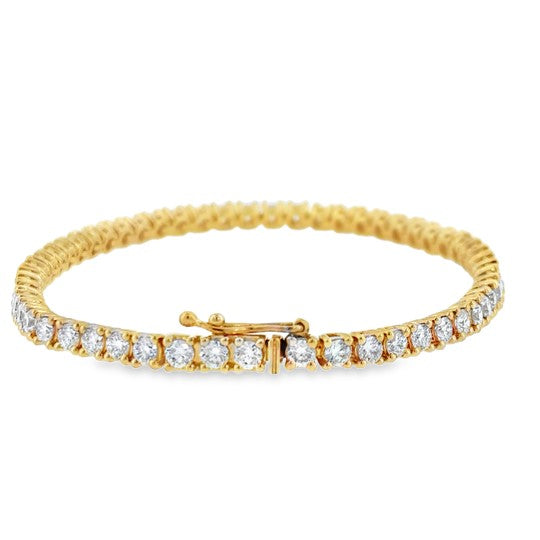 9ct Yellow Gold Round Brilliant Cultured Diamond Tennis Bracelet 5.00ct