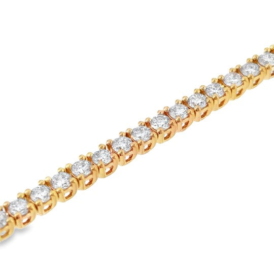 9ct Yellow Gold Round Brilliant Cultured Diamond Tennis Bracelet 5.00ct