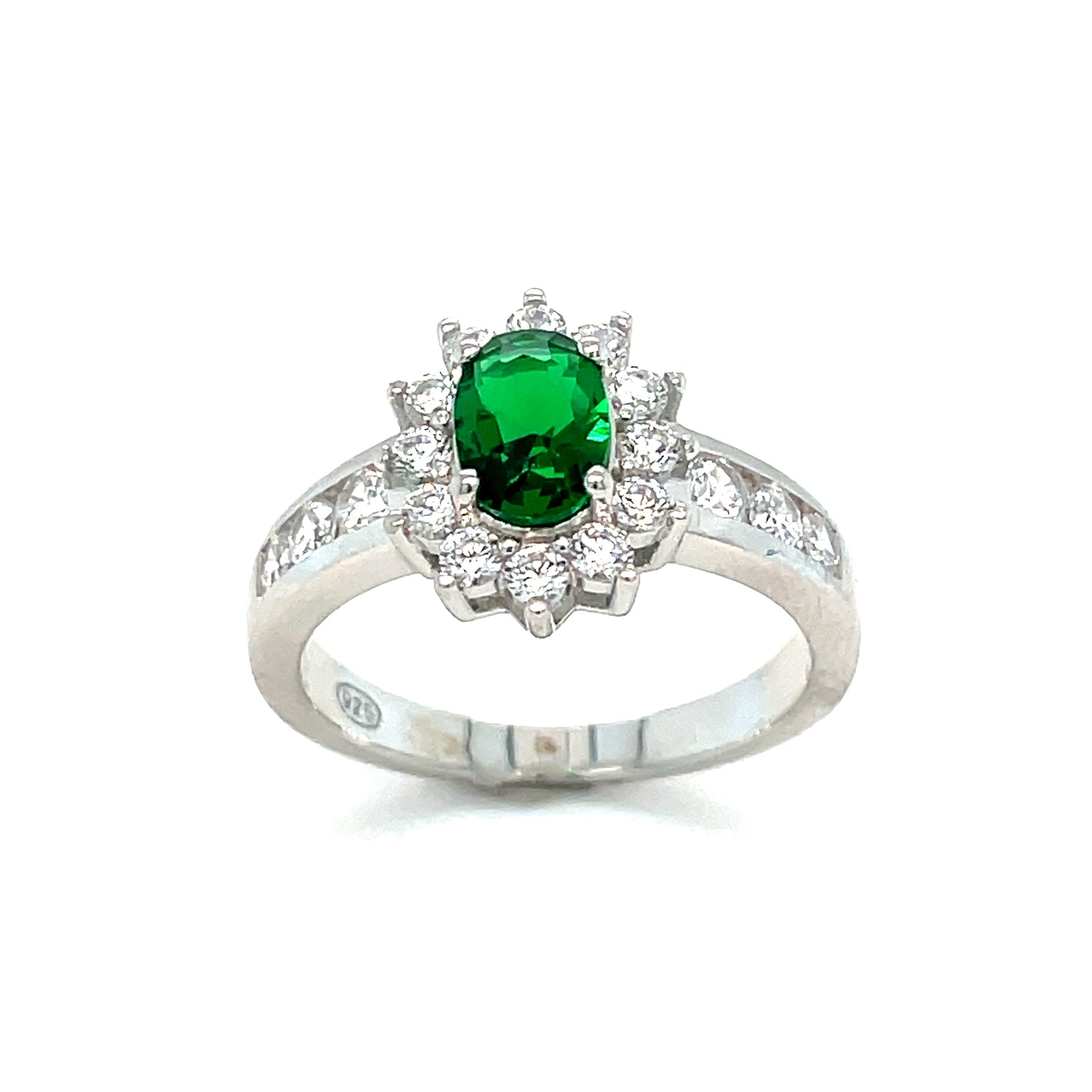 Sterling Silver Green Stone Cubic Zirconia Cluster Ring