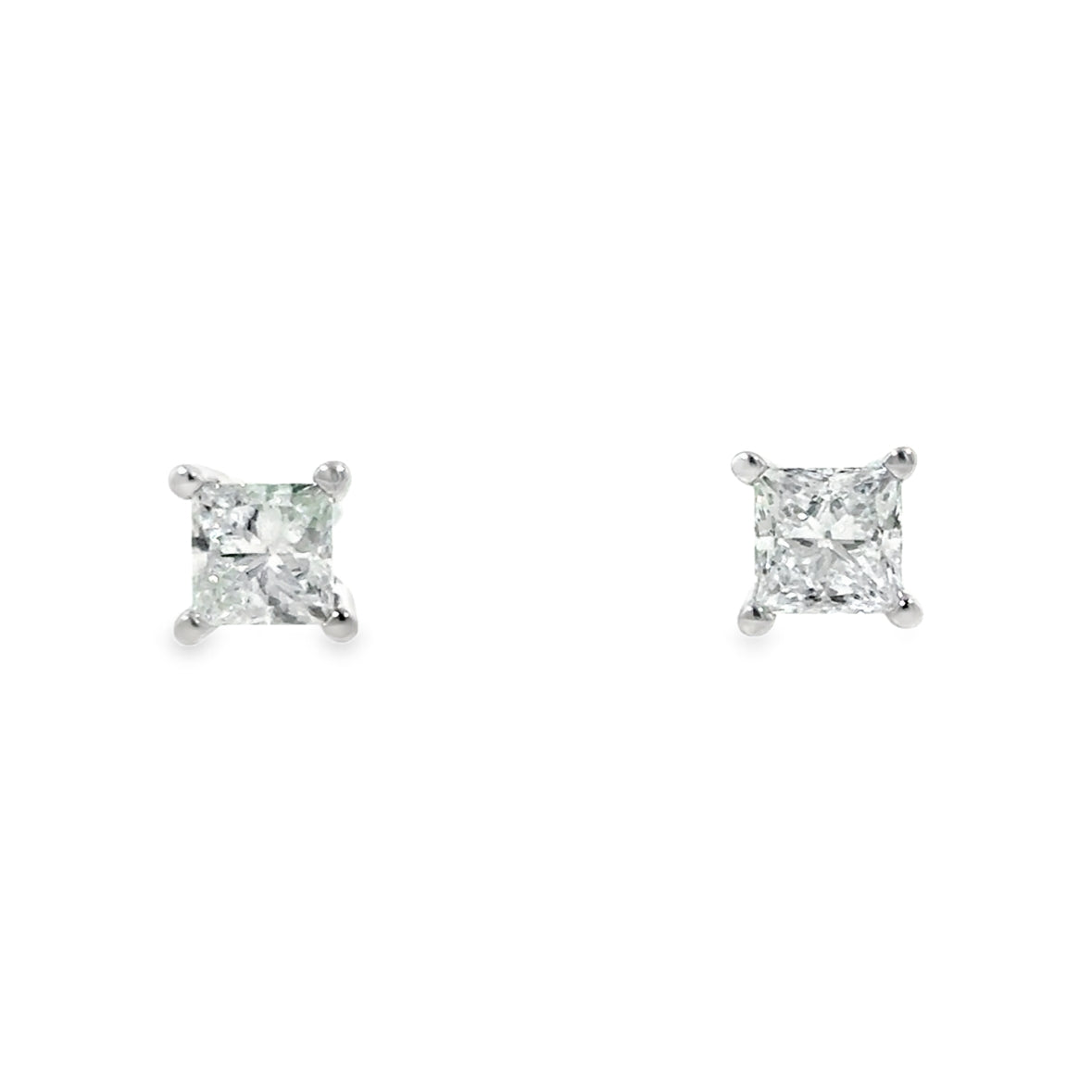 9ct White Gold 4 Claw Princess Cut Cultured Solitaire Diamond Earrings 1.00ct