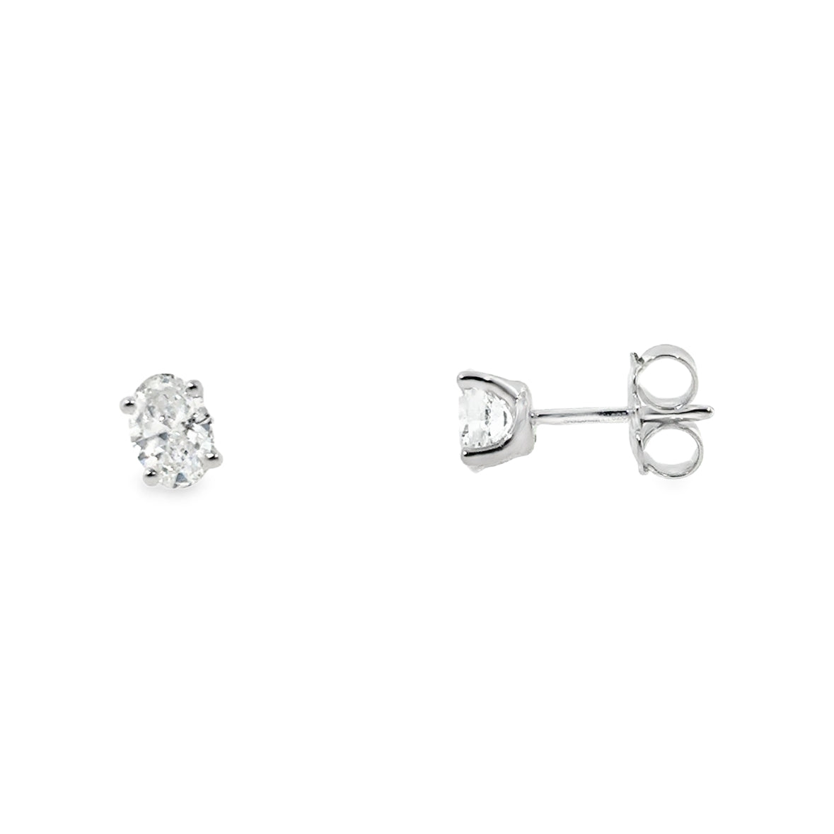 9ct White Gold 4 Claw Oval Cut Cultured Solitaire Diamond Earrings 1.00ct