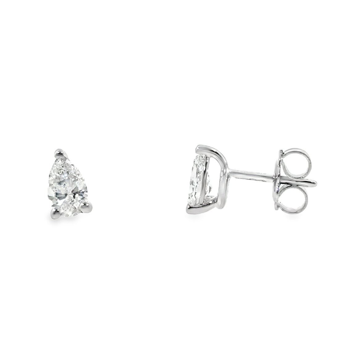 9ct White Gold Pear Cut Cultured Solitaire Diamond Earrings 1.00ct
