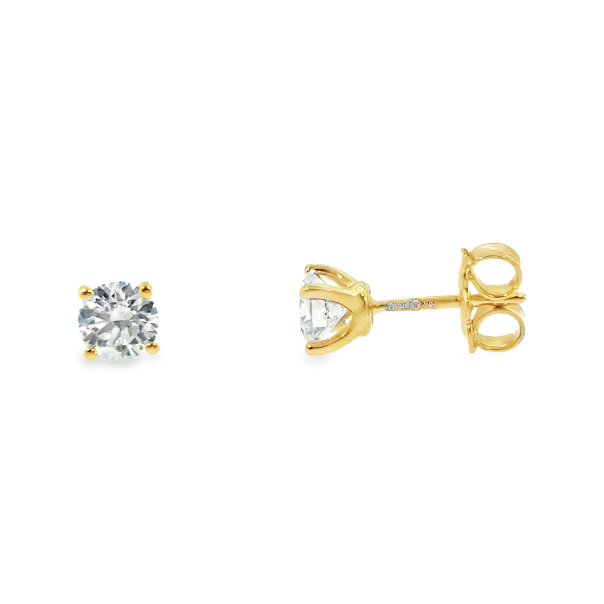 9ct Yellow Gold 4 Claw Round Brilliant Cultured Solitaire Diamond Earrings 1.00ct