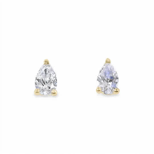 9ct Yellow Gold Pear Cut Cultured Solitaire Diamond Earrings 1.00ct