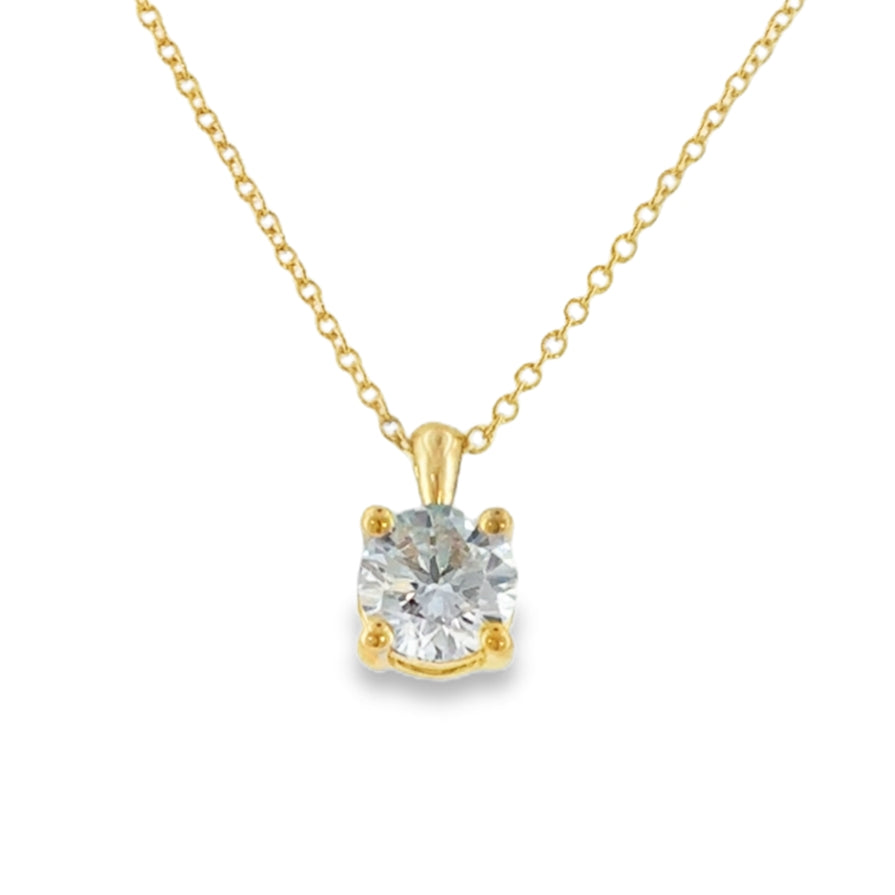 9ct Yellow Gold Round Brilliant Solitaire Cultured Diamond Pendant 1.00ct