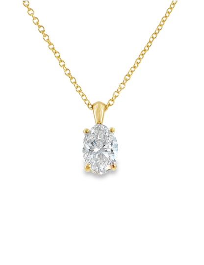 9ct Yellow Gold Oval Cut Solitaire Cultured Diamond Pendant 1.00ct