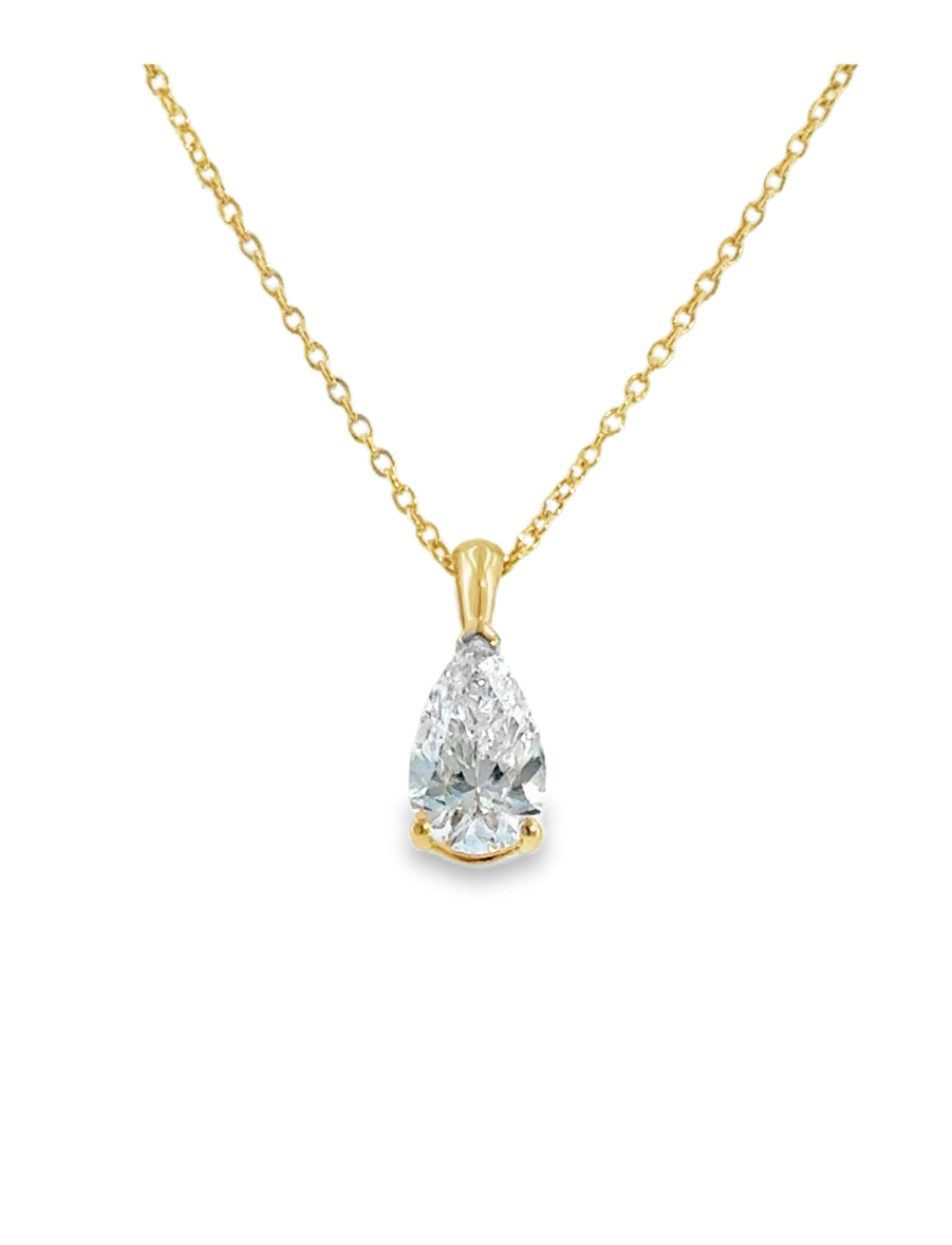 9ct Yellow Gold Pear Cut Solitaire Cultured Diamond Pendant 1.00ct