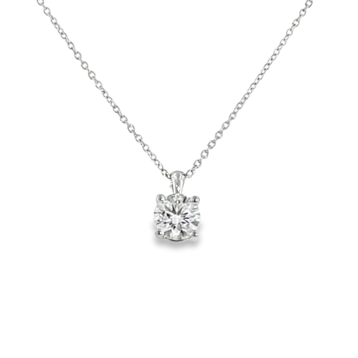 9ct White Gold Round Brilliant Cut Solitaire Cultured Diamond Pendant 1.00ct