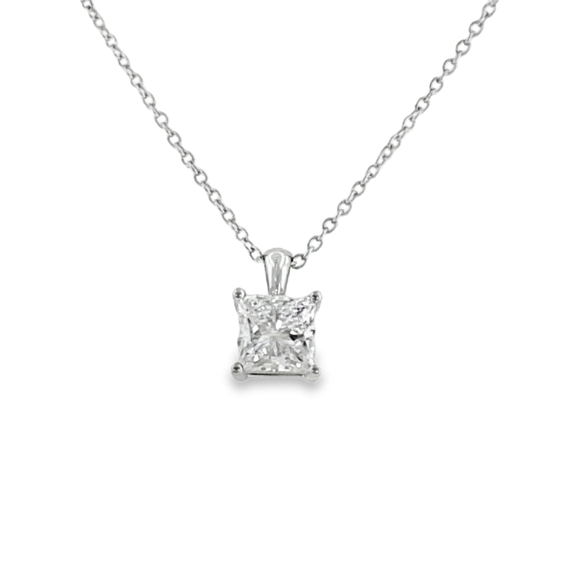 9ct White Gold Princess Cut Solitaire Cultured Diamond Pendant 1.00ct