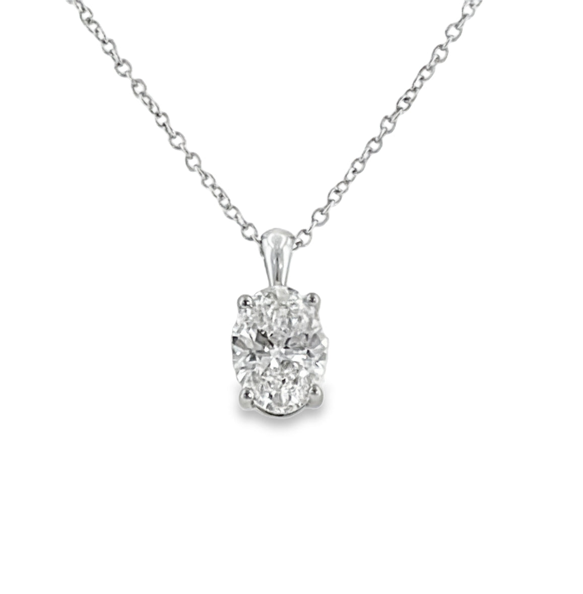 9ct White Gold Oval Cut Solitaire Cultured Diamond Pendant 1.00ct