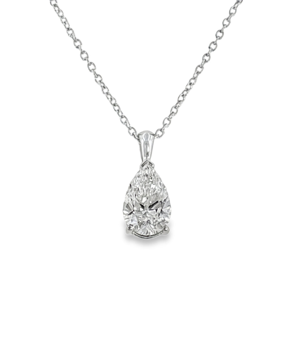9ct White Gold Pear Cut Solitaire Cultured Diamond Pendant 1.00ct