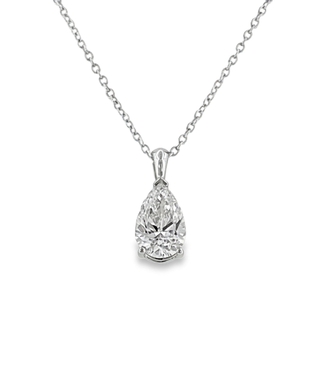 9ct White Gold Pear Cut Solitaire Cultured Diamond Pendant 1.00ct