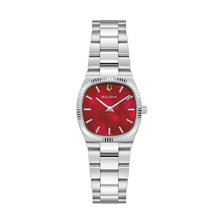 Ladies Stainless Steel Bulova Super Seville Mini Red Square 25mm Watch